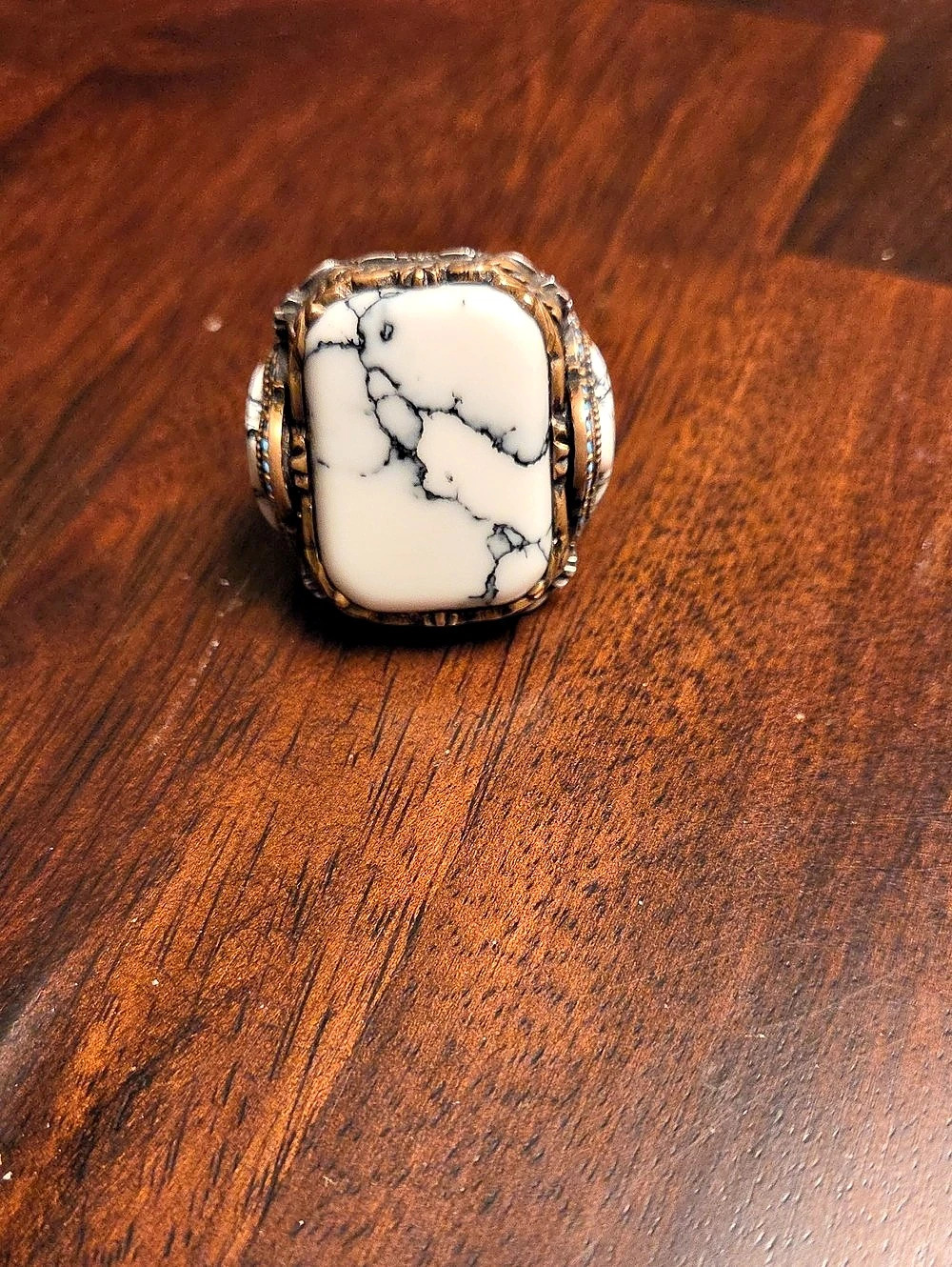 White Turquoise Rectangular Stone Ring - Picture 2 of 8